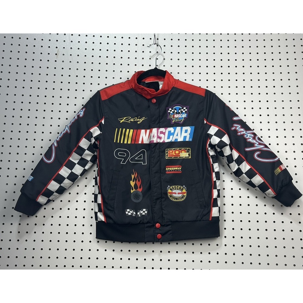 NASCAR Racing Jacket Kids 8 Black Checkered Flag Coat Youth Speedway Race Car